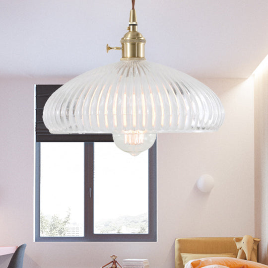 Retro 1-Light Hanging Pendant Lamp For Living Room Clear Glass Dome Design With Brass Finish