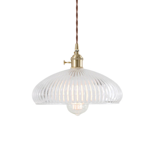 Retro 1-Light Hanging Pendant Lamp For Living Room Clear Glass Dome Design With Brass Finish