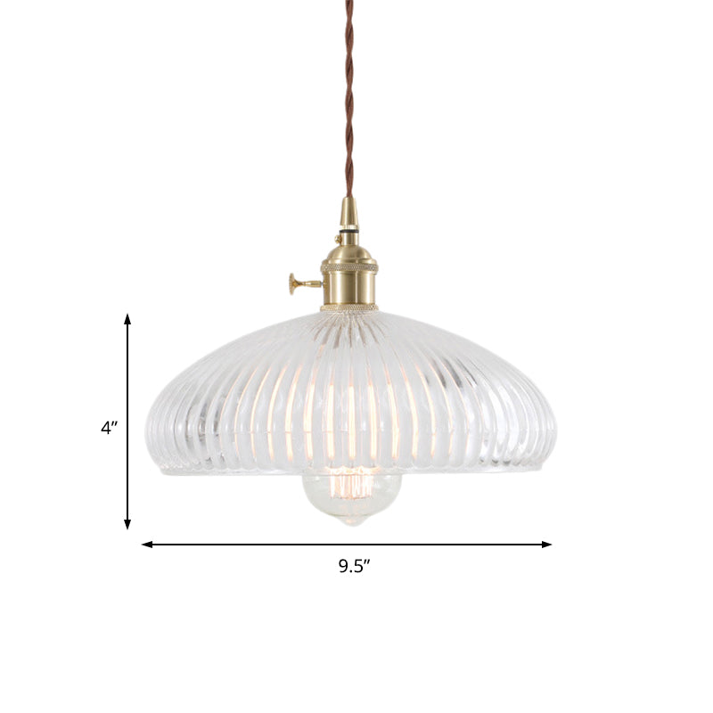 Retro 1-Light Hanging Pendant Lamp For Living Room Clear Glass Dome Design With Brass Finish