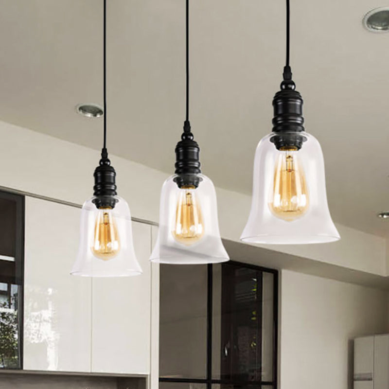 Industrial Hanging Light Fixture For Kitchen - Clear Glass Shade Black Pendant Globe/Bell 1-Light