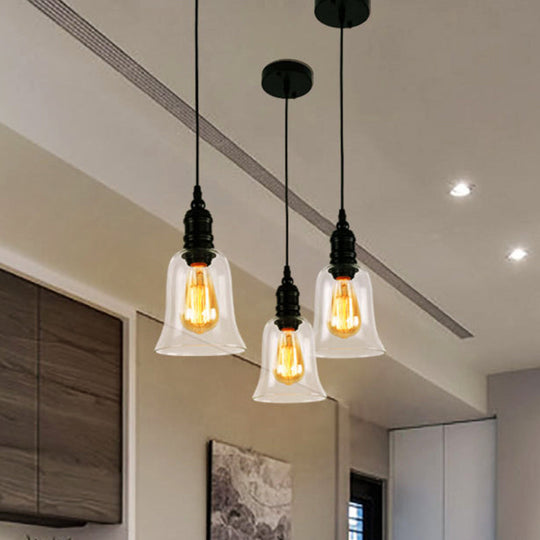 Black Pendant Light Fixture with Clear Glass Shade - Modern Industrial Hanging Design for Kitchen