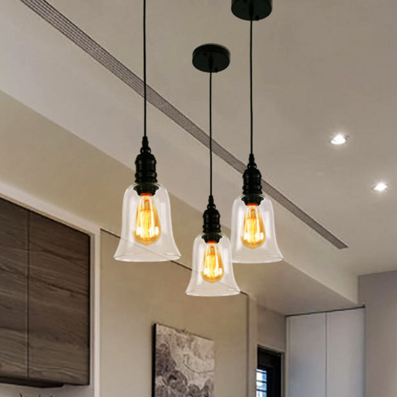 Industrial Hanging Light Fixture For Kitchen - Clear Glass Shade Black Pendant Globe/Bell 1-Light /