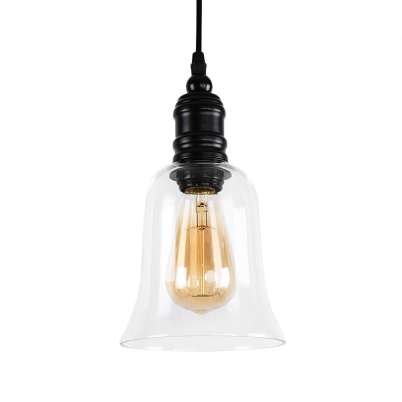 Black Pendant Light Fixture with Clear Glass Shade - Modern Industrial Hanging Design for Kitchen