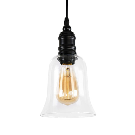 Industrial Hanging Light Fixture For Kitchen - Clear Glass Shade Black Pendant Globe/Bell 1-Light