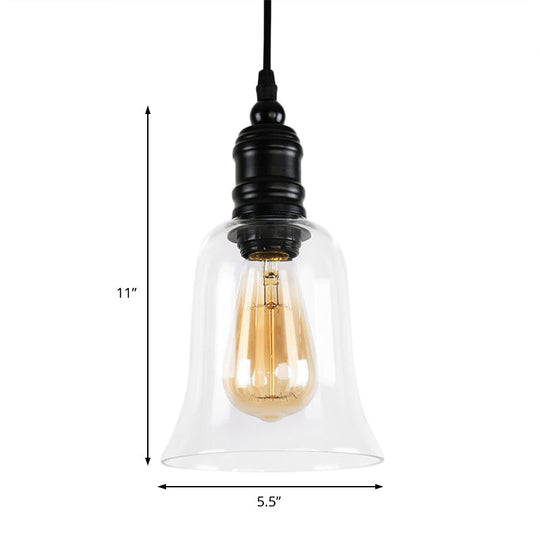 Black Pendant Light Fixture with Clear Glass Shade - Modern Industrial Hanging Design for Kitchen