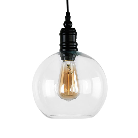 Industrial Hanging Light Fixture For Kitchen - Clear Glass Shade Black Pendant Globe/Bell 1-Light