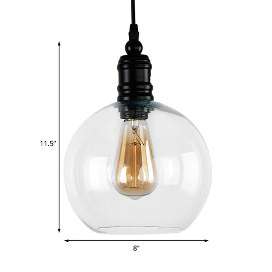 Industrial Hanging Light Fixture For Kitchen - Clear Glass Shade Black Pendant Globe/Bell 1-Light