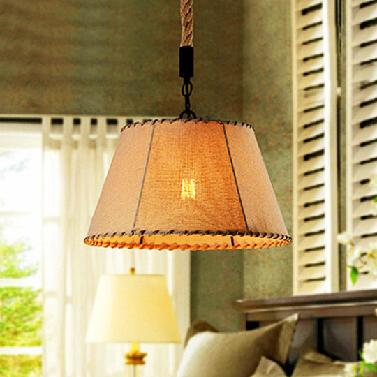 Beige Industrial Tapered Shade Pendant With 1 Light: Rope And Fabric Hanging Fixture