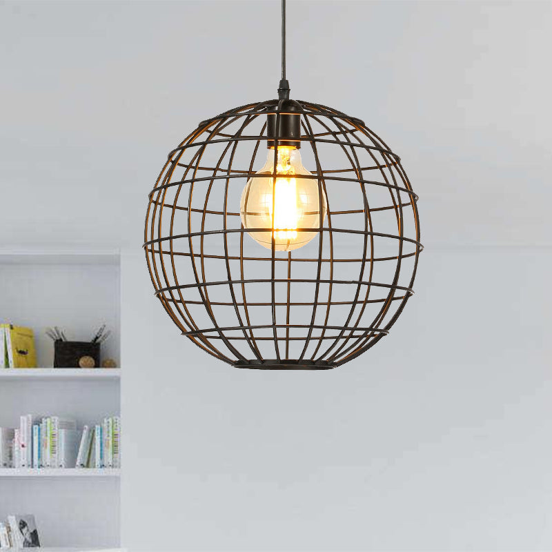 Industrial Metal Pendant Light With Globe Shade Ideal For Living Room Ceiling Lighting Black