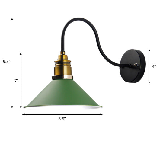 Industrial Metal Cone Pendant Light - Bronze/Black/White Hanging Lamp With Curved Arm