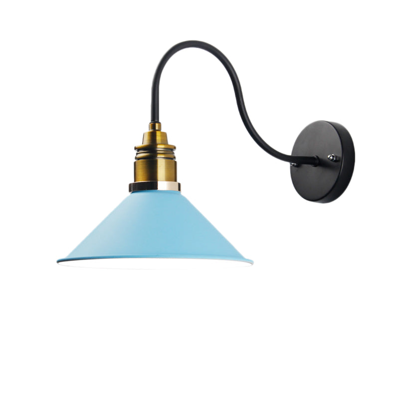 Industrial Metal Cone Pendant Light - Bronze/Black/White Hanging Lamp With Curved Arm