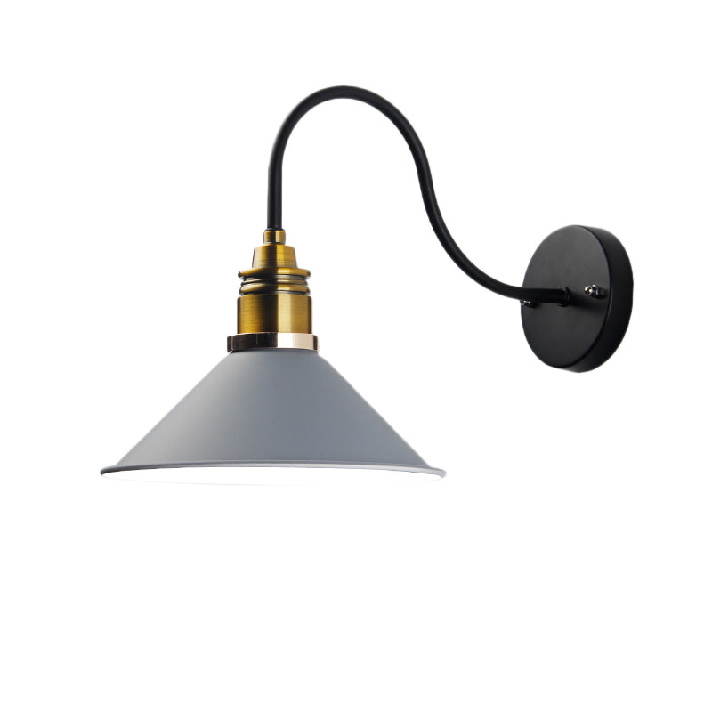 Industrial Metal Cone Pendant Light - Bronze/Black/White Hanging Lamp With Curved Arm