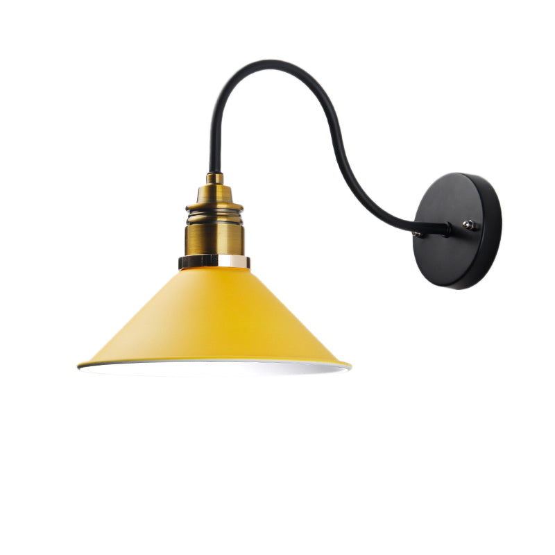 Industrial Metal Cone Pendant Light - Bronze/Black/White Hanging Lamp With Curved Arm