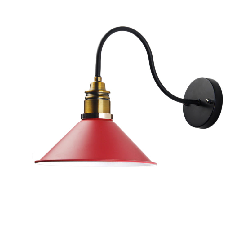 Industrial Metal Cone Pendant Light - Bronze/Black/White Hanging Lamp With Curved Arm