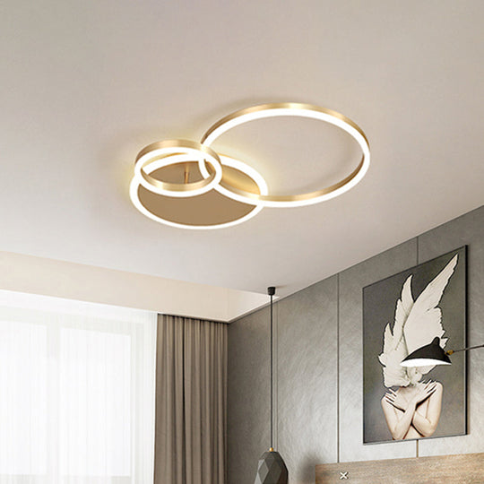 Simple 2-Tier Gold Flush Mount Ceiling Light with Metal Frame - 2/3/5 Lights, Warm/White - Ideal for Bedroom