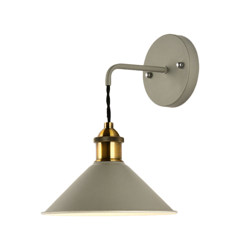 Metal Sconce Lighting - Cone Shade Industrial Wall Mounted Lamp In Black/Grey/White