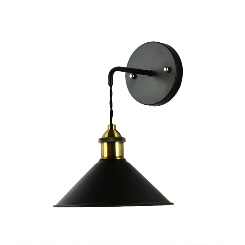 Metal Sconce Lighting - Cone Shade Industrial Wall Mounted Lamp In Black/Grey/White