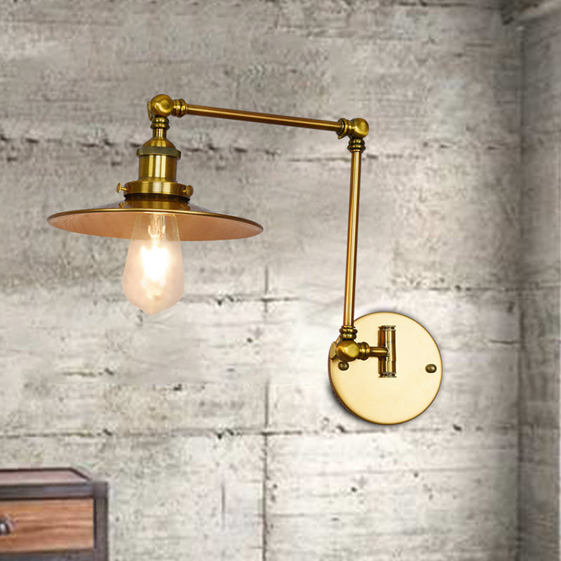 Brass Sconce Light With Wide Flare: Industrial Wall Mounted Lighting For Dining Room