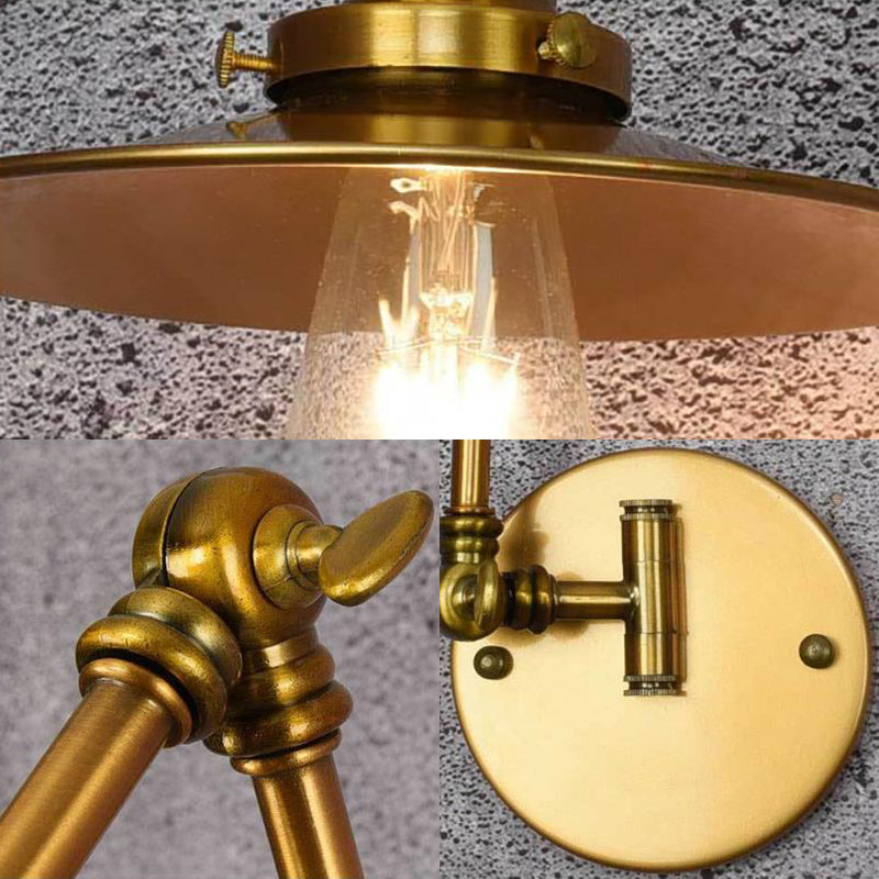 Brass Sconce Light With Wide Flare: Industrial Wall Mounted Lighting For Dining Room