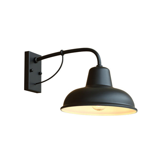 Industrial-Style Outdoor Wall Lamp: 1-Light Dome Sconce Fixture In Black/Matte Black Metal