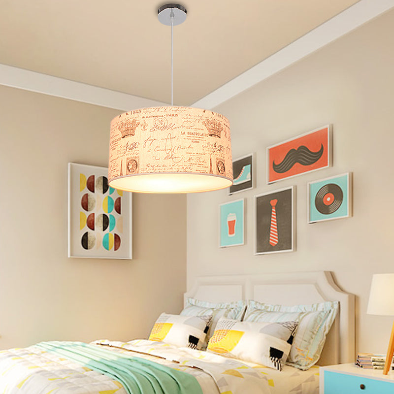 Modern Fabric Drum Hanging Light For Kids Bedroom - Child-Friendly Suspension