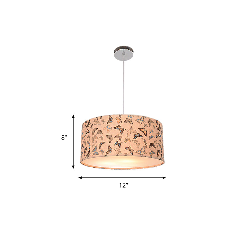 Modern Fabric Drum Hanging Light For Kids Bedroom - Child-Friendly Suspension