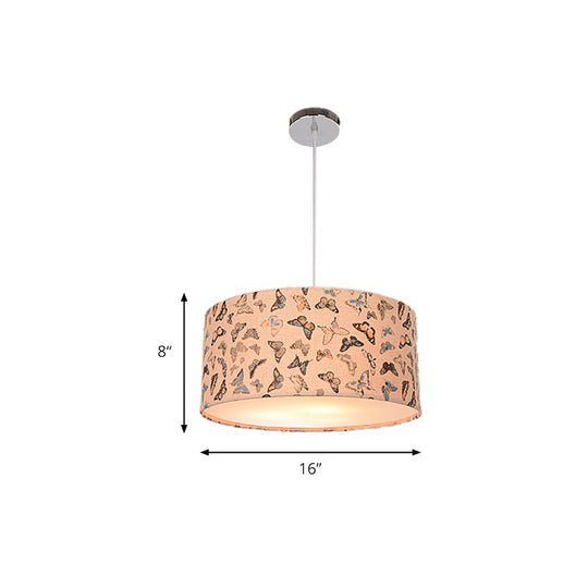 Modern Fabric Drum Hanging Light For Kids Bedroom - Child-Friendly Suspension