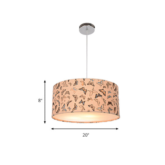 Modern Fabric Drum Hanging Light For Kids Bedroom - Child-Friendly Suspension