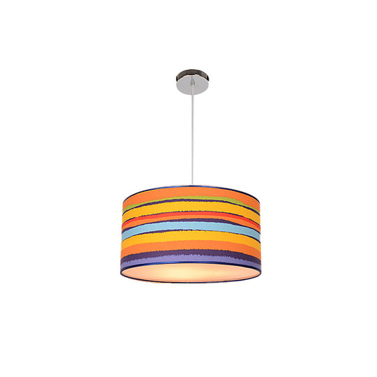 Modern Fabric Drum Hanging Light For Kids Bedroom - Child-Friendly Suspension