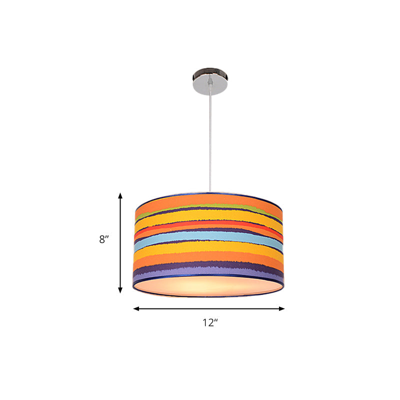 Modern Fabric Drum Hanging Light For Kids Bedroom - Child-Friendly Suspension