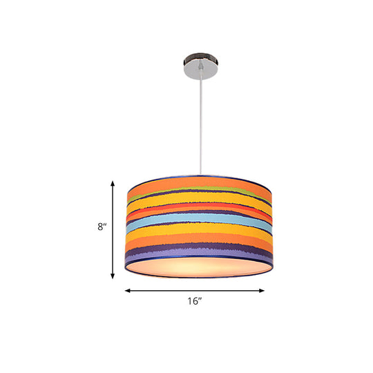 Modern Fabric Drum Hanging Light For Kids Bedroom - Child-Friendly Suspension