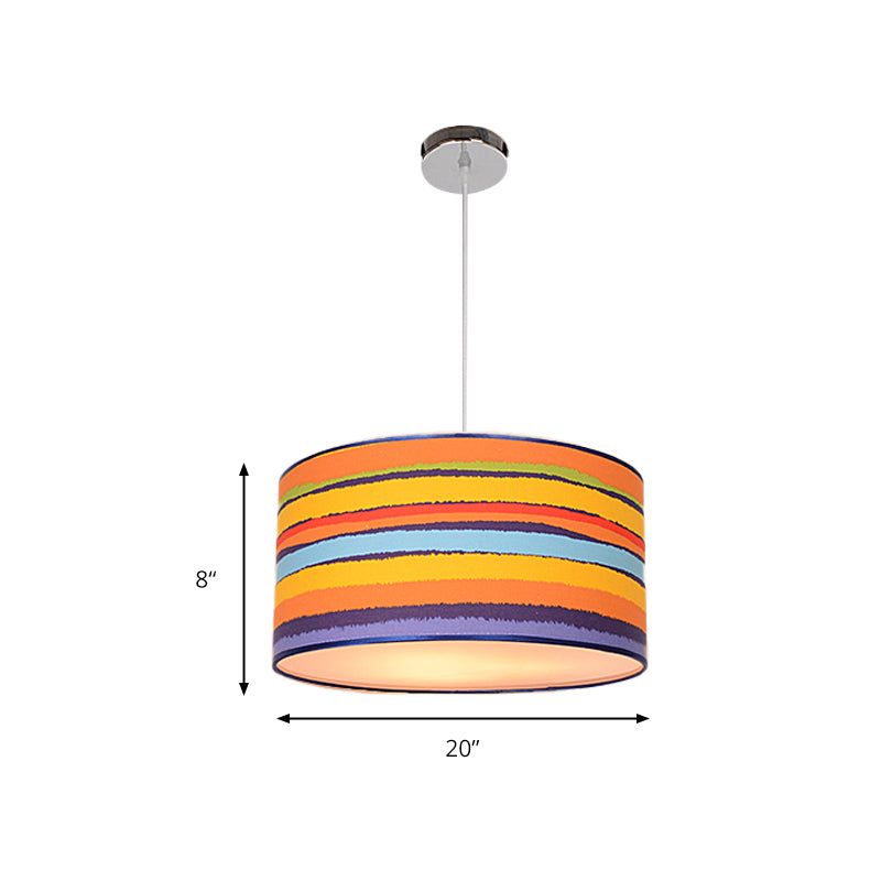 Modern Fabric Drum Hanging Light For Kids Bedroom - Child-Friendly Suspension