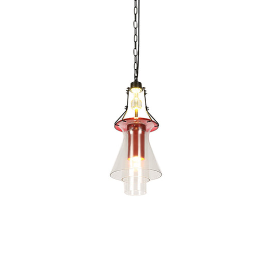 Industrial Red Glass Pendant Lighting Fixture, 1 Light Cylinder/Cone Hanging Ceiling Light, 12"/19.5