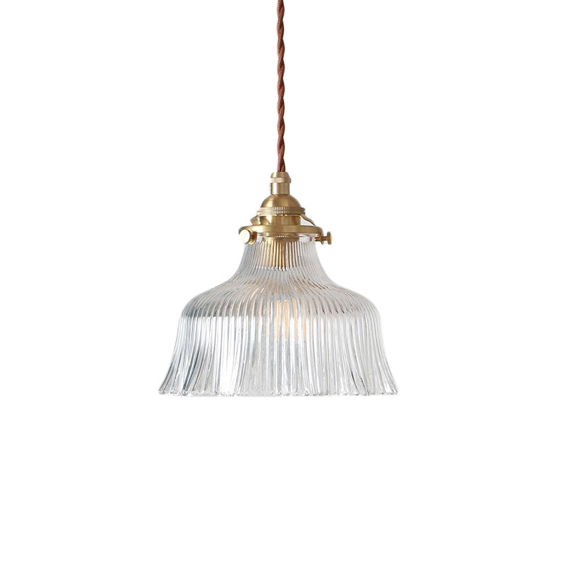 Industrial Clear Textured Glass Pendant Lamp - 1 Light Brass Barn Hanging - Indoor, 6"/8