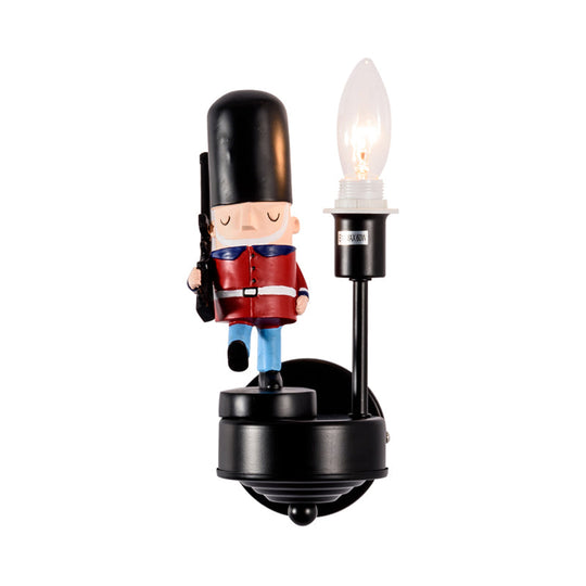 Kids Study Room Soldier Wall Lamp: Resin Single Light Sconce With Candle