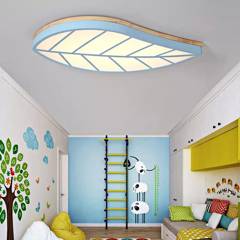 Modern Flush Mount Leaf Ceiling Lamp For Childs Bedroom With Undertint Finish Blue / Warm