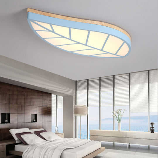 Modern Flush Mount Leaf Ceiling Lamp For Childs Bedroom With Undertint Finish