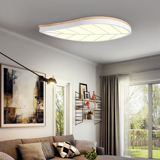 Modern Flush Mount Leaf Ceiling Lamp For Childs Bedroom With Undertint Finish White / Warm