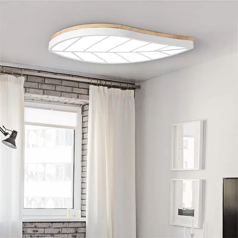 Modern Flush Mount Leaf Ceiling Lamp For Childs Bedroom With Undertint Finish White /