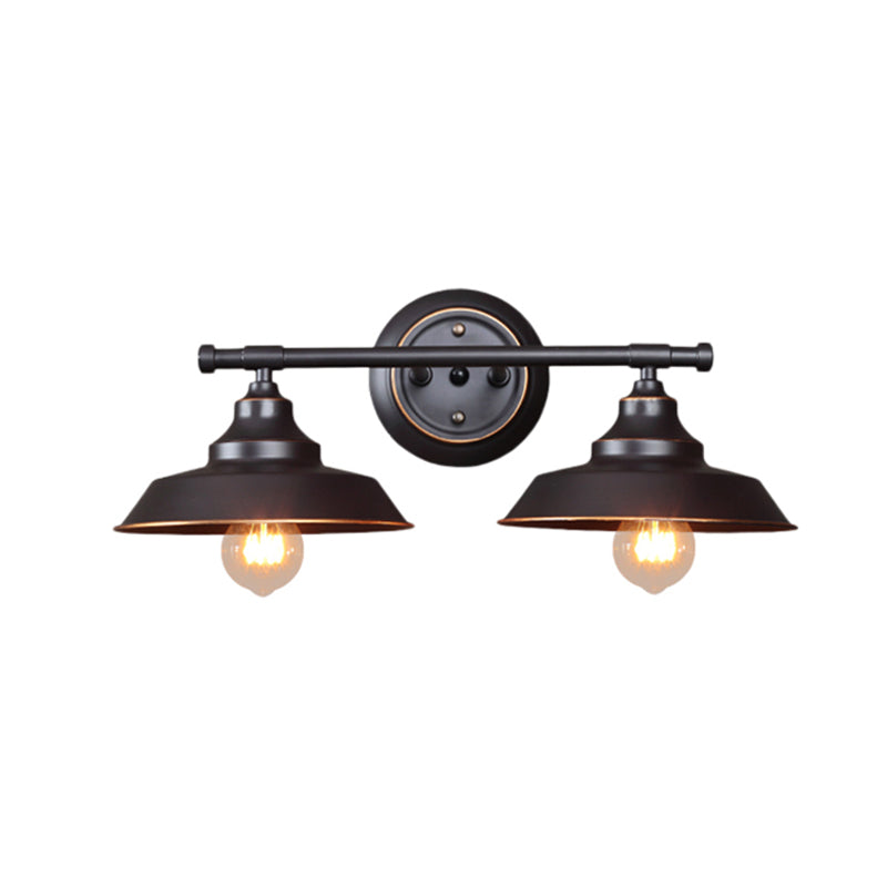 Industrial Matte Black Metal Sconce Light Fixture - 2-Light Barn Shade Wall Lamp For Living Room