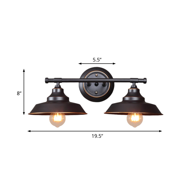 Industrial Matte Black Metal Sconce Light Fixture - 2-Light Barn Shade Wall Lamp For Living Room