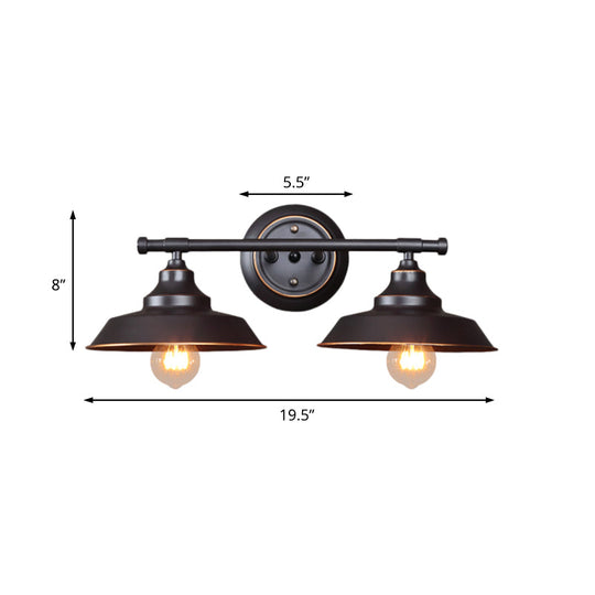 Industrial Matte Black Metal Sconce Light Fixture - 2-Light Barn Shade Wall Lamp For Living Room