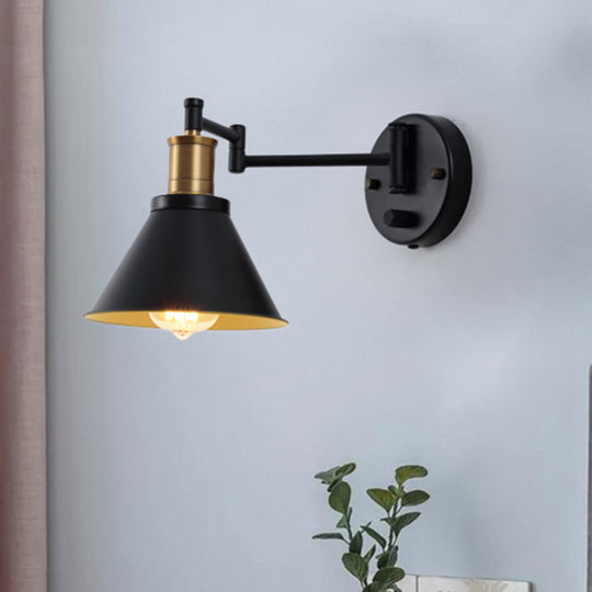 Industrial Matte Black Wall Sconce Lamp - Cone Bulb Metal Indoor Use