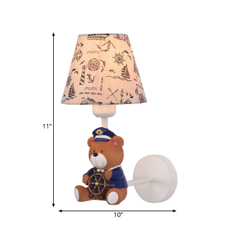 Adorable Bear Wall Light For Kids Bedrooms: Tapered Shade One Resin Sconce In Beige