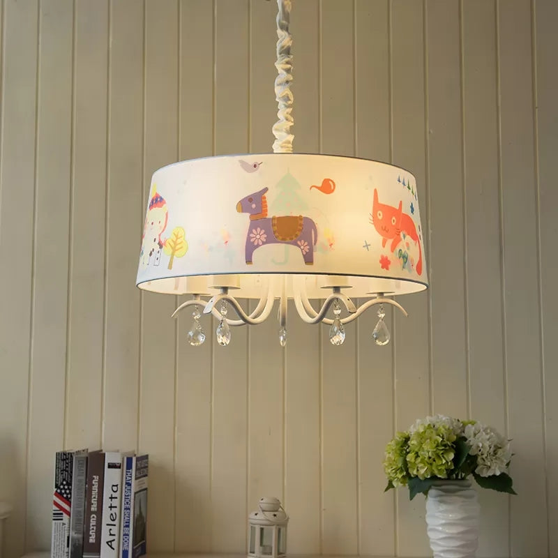 Modern White Drum Chandelier: Stylish Hanging Lamp For Childs Bedroom