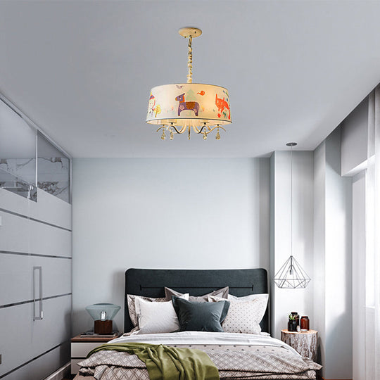 Modern White Drum Chandelier: Stylish Hanging Lamp For Childs Bedroom