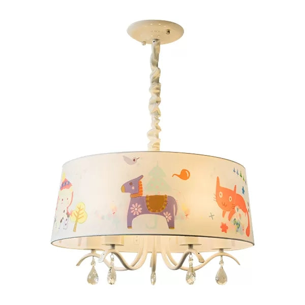 Modern White Drum Chandelier: Stylish Hanging Lamp For Childs Bedroom