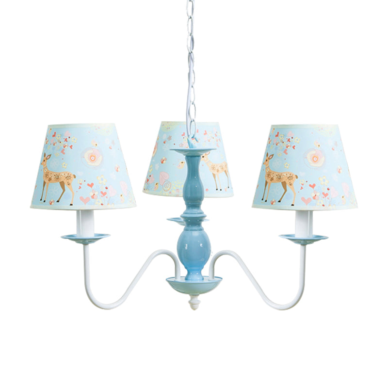 Blue Fabric Metal Chandelier: Contemporary Tapered Shade Hanging Light For Living Room