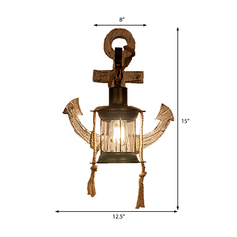 Rustic Style Clear Glass Kerosene Sconce: 1 Light Indoor Wall Mounted Lamp In Bronze