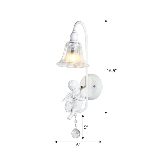 Contemporary White Wall Lamp With Bell Shade & Angel Design For Kids Room